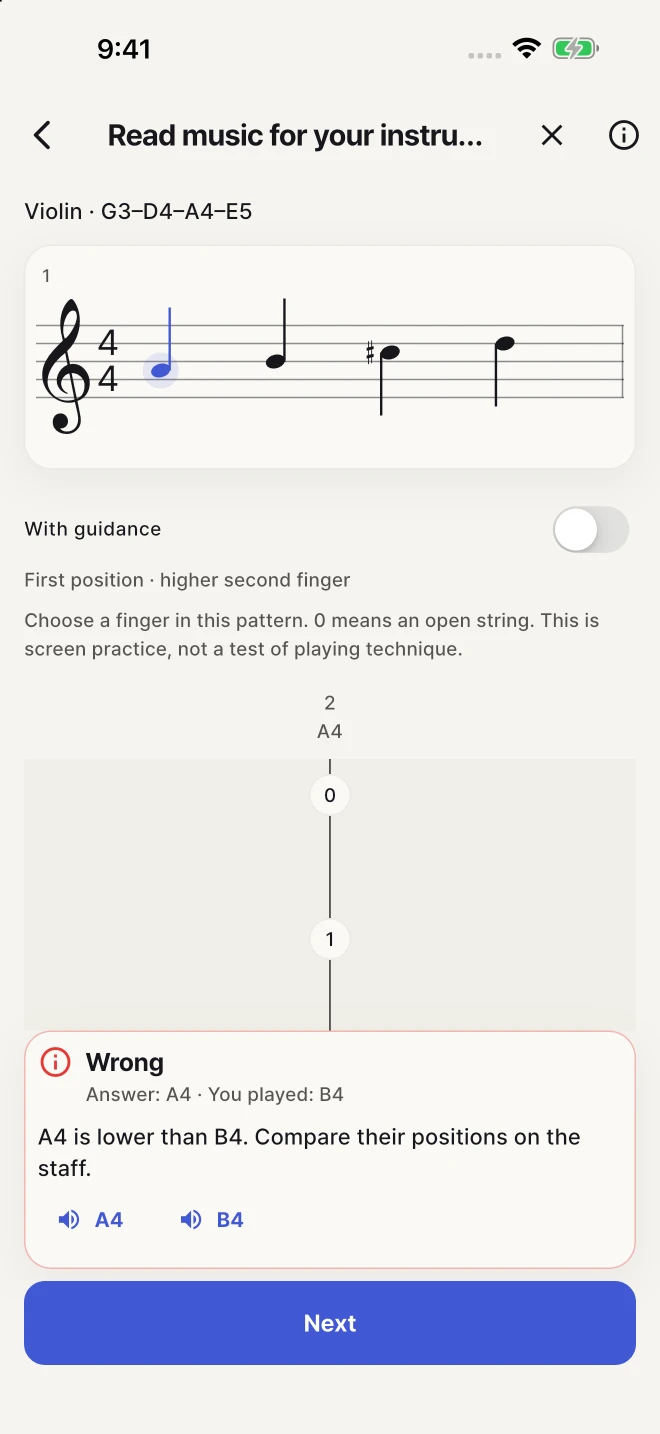 Compare your answer with the right note and practice the notes you missed.
