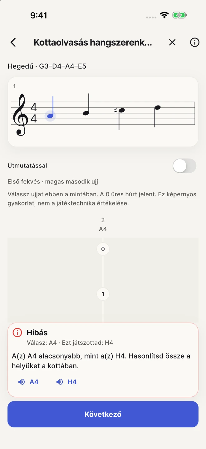 Térj vissza a hibákhoz, és gyakorold a kiválasztott hangokat a saját tempódban.