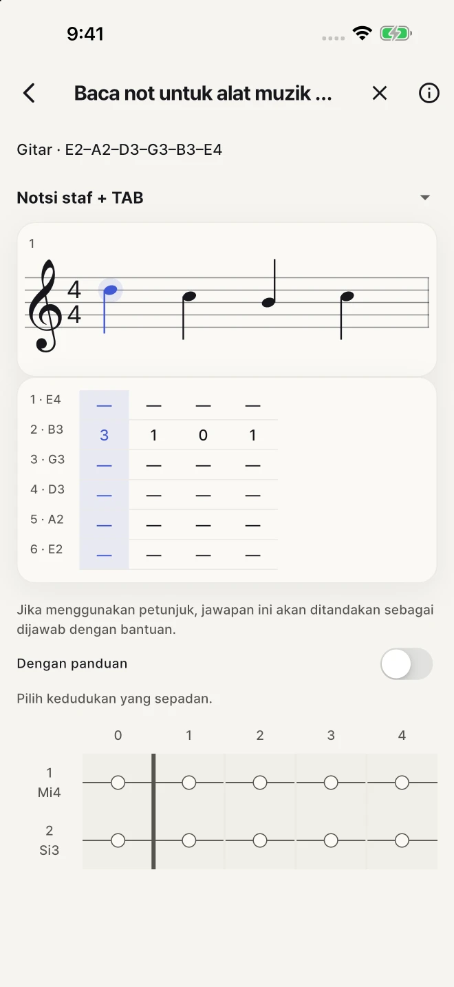 Padankan not pada baluk dengan kekunci piano.