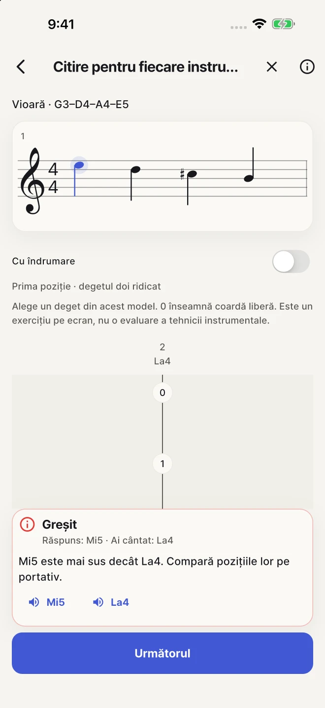 Compară fiecare răspuns cu nota corectă și repetă notele care îți dau dificultăți.