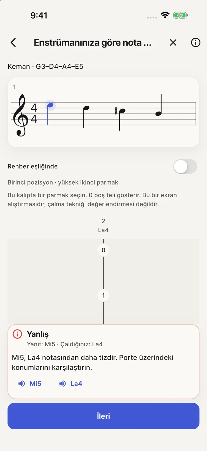 Yanıtları doğru notalarla karşılaştırın ve zorlandığınız notaları tekrar edin.