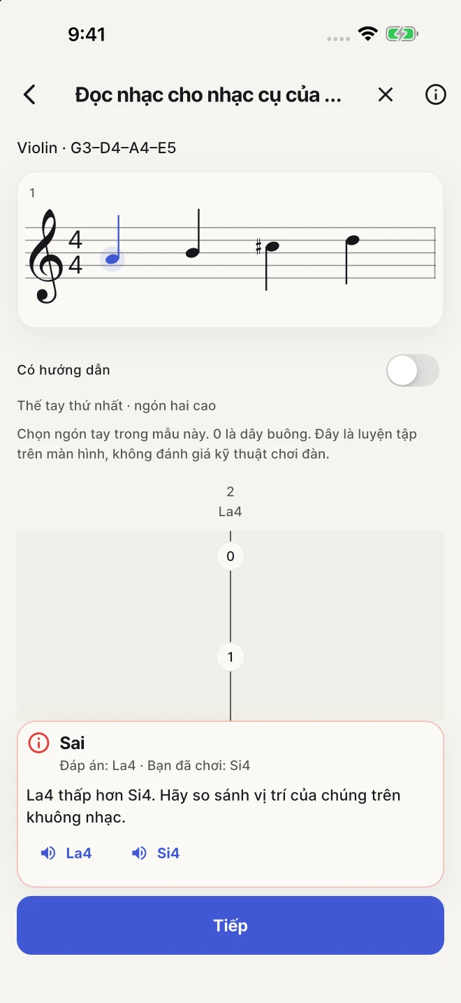 So sánh câu trả lời với nốt đúng.