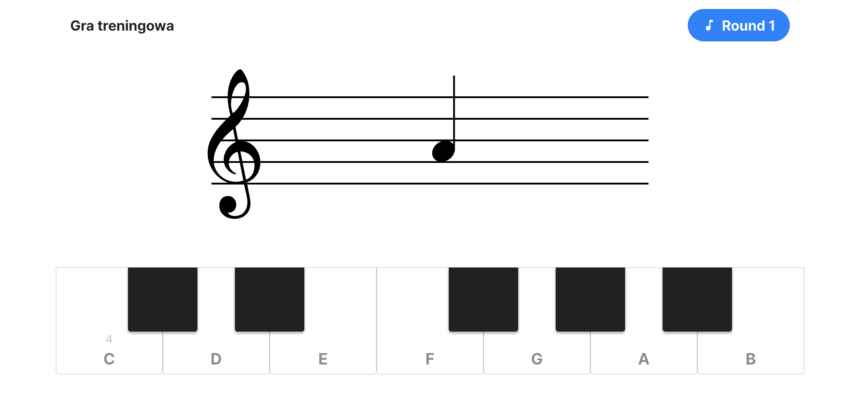 Ekran ćwiczeń Gry w Czytanie Nut