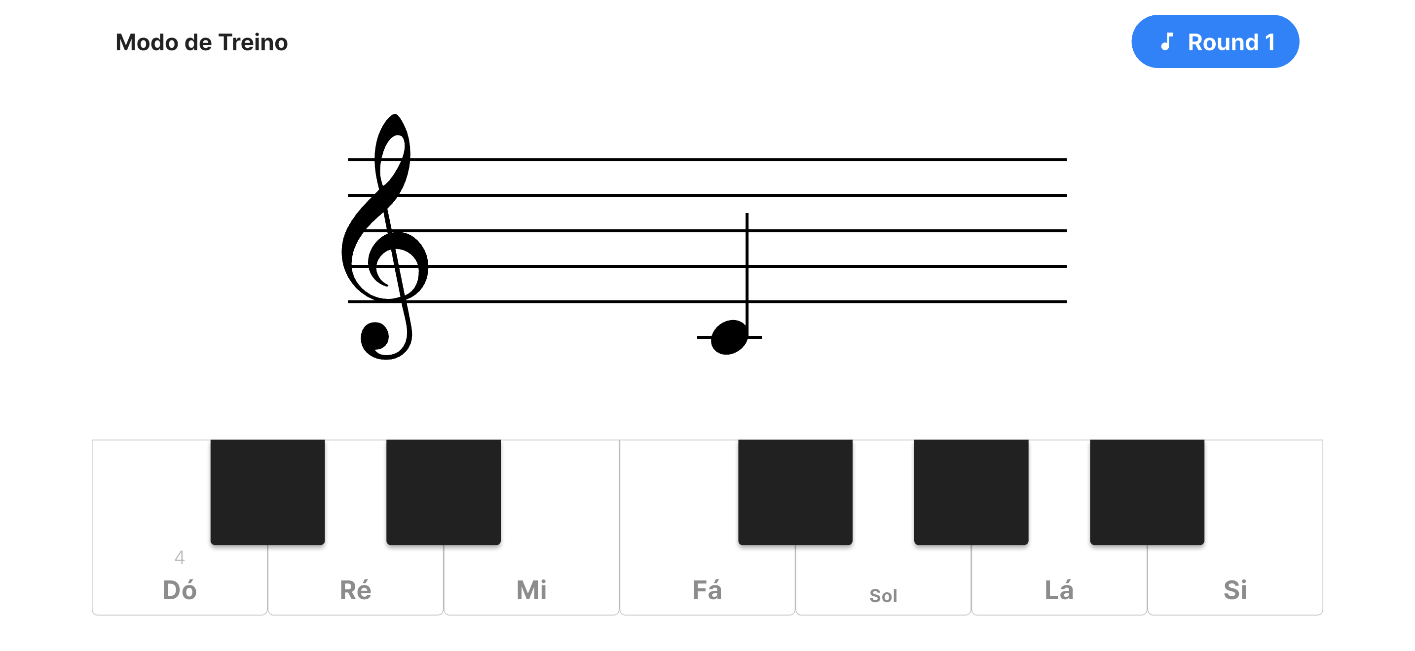 Tela de prática do Jogo de Leitura de Notas